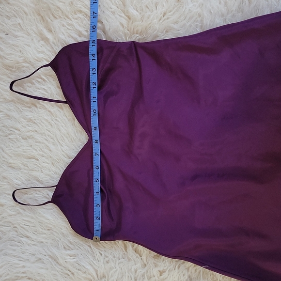 Handmade V-Neck Solid Slip Dress with Spaghetti Straps Plum Purple Eggplant - Picture 4 of 7